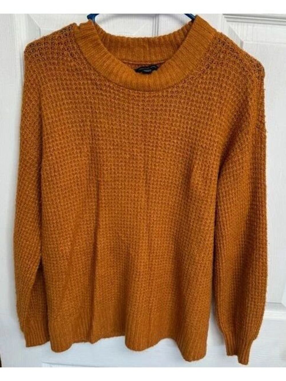 American Eagle Women's XS Mustard Waffle Knit Sweater Crew Neck Long Sleeve